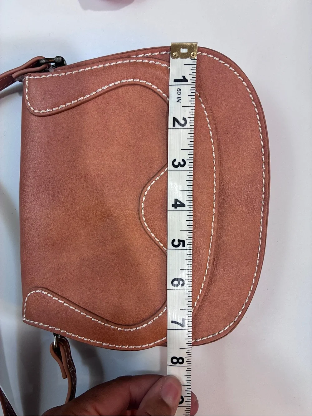 Universal Thread Tan Saddle Crossbody with White Stitching